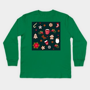 Christmas pattern drinks and аttributes Kids Long Sleeve T-Shirt